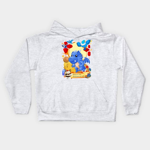 The Jelly Dragon with Blue Birds and Berries Kids Hoodie by black8elise